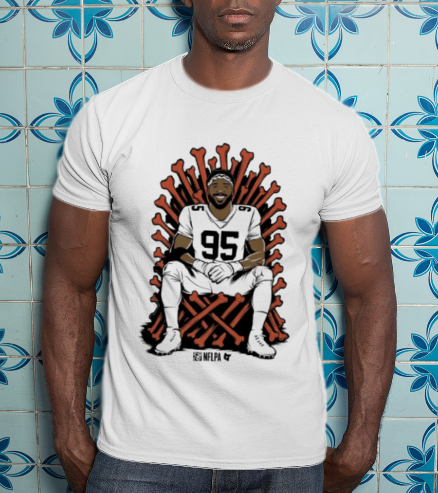 Original Myles Garrett 95 Single Season Sack King Cleveland Browns Bone Throne T-Shirt