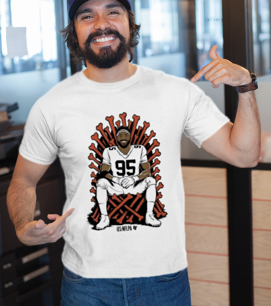Original Myles Garrett 95 Single Season Sack King Cleveland Browns Bone Throne T-Shirt