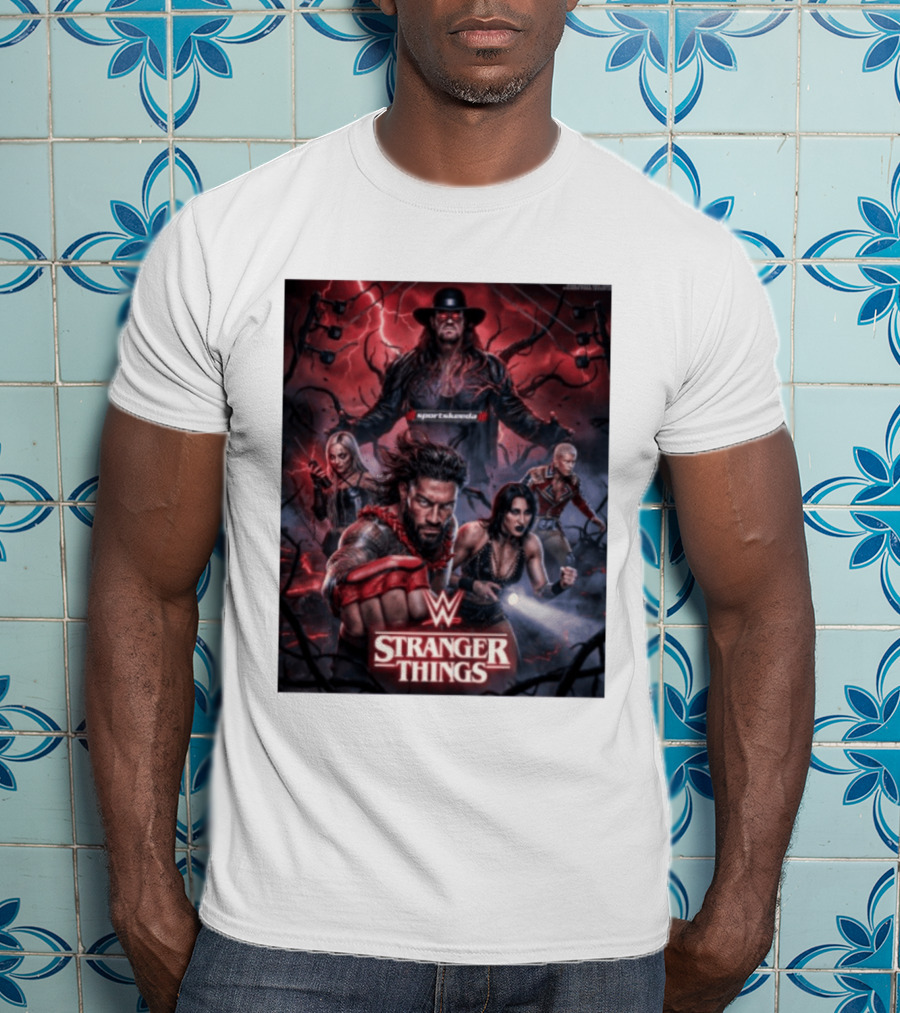 WWE And Stranger Things Crossover With The Undertaker, Roman Reigns, Cody Rhodes, Rhea Ripley, And Liv Morgan T-Shirt