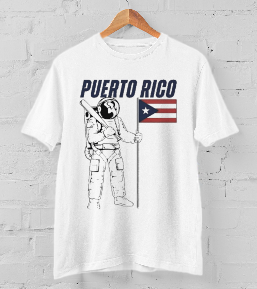 PUERTO RICO Astronaut Holding Baseball Bat Puerto Rican Flag T-Shirt