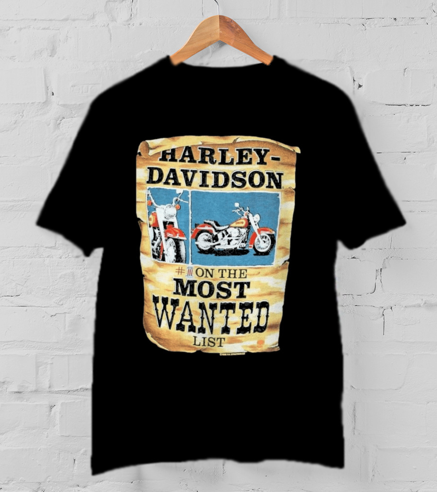 Harley Davidson #1 On The Most Wanted List Motorcycle 1986 Bismarck North Dakota T-Shirt