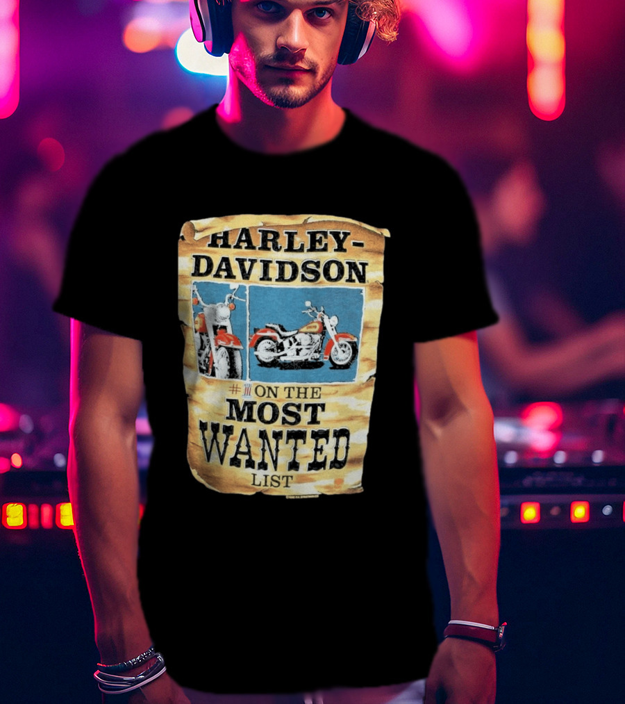 Harley Davidson #1 On The Most Wanted List Motorcycle 1986 Bismarck North Dakota T-Shirt
