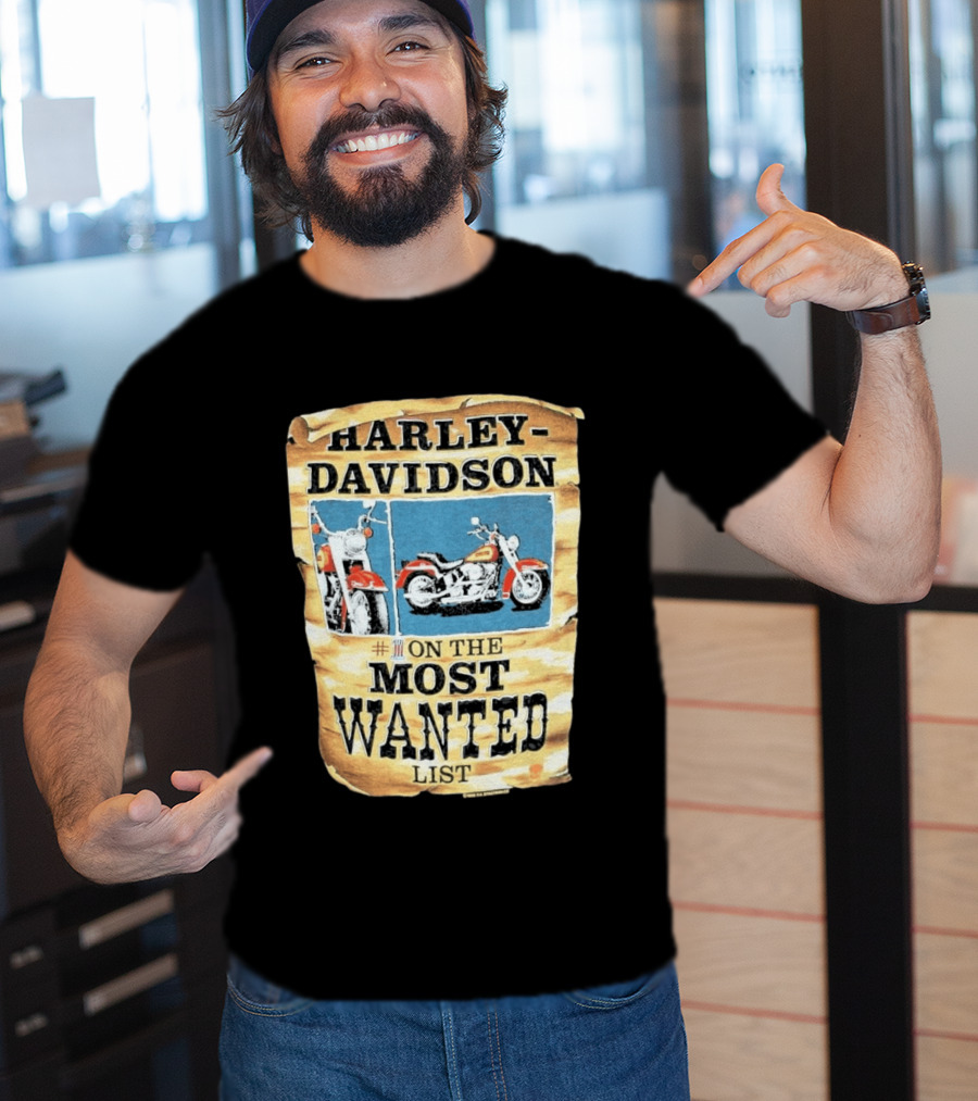 Harley Davidson #1 On The Most Wanted List Motorcycle 1986 Bismarck North Dakota T-Shirt