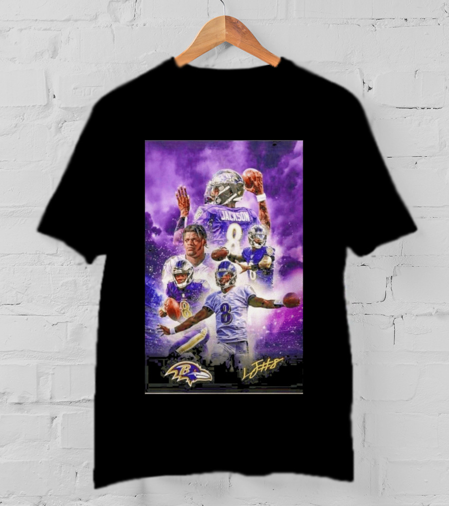 Baltimore Ravens Lamar Jackson 8 With Signature T-Shirt