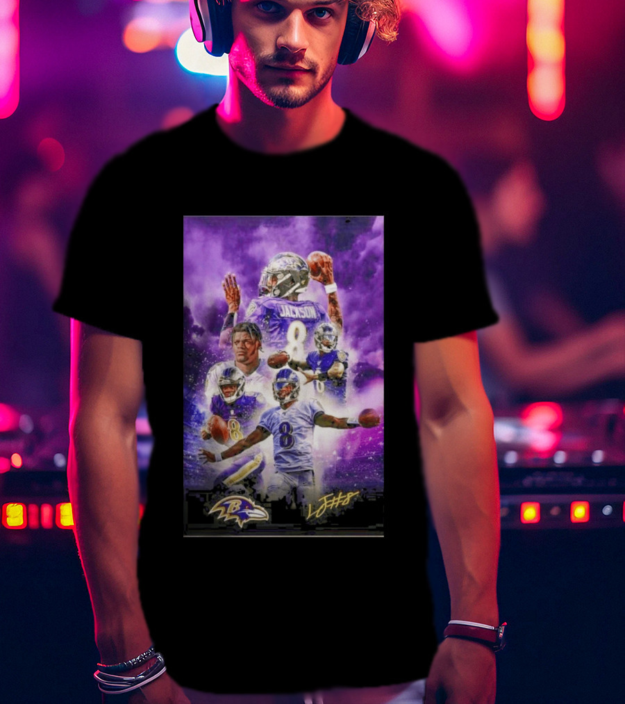 Baltimore Ravens Lamar Jackson 8 With Signature T-Shirt