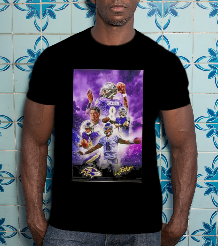 Baltimore Ravens Lamar Jackson 8 With Signature T-Shirt