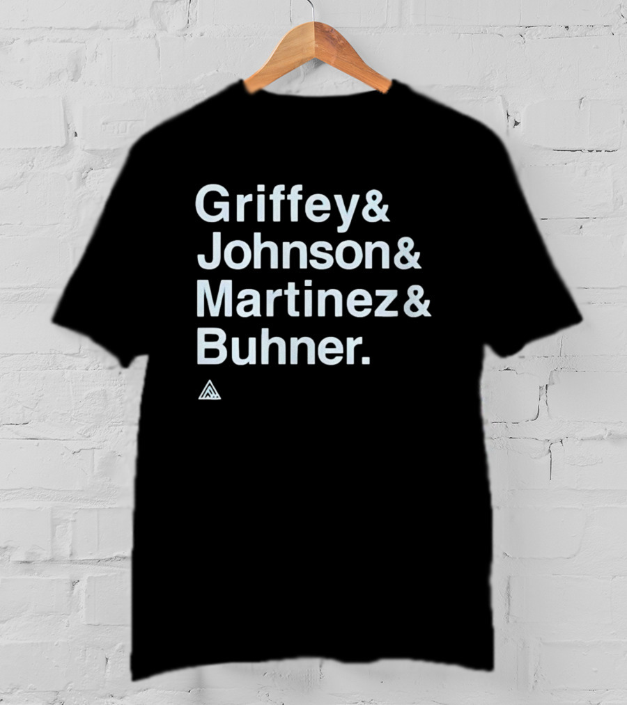 Griffey Johnson Martinez Buhner White Sans Serif Text Triangular T-Shirt