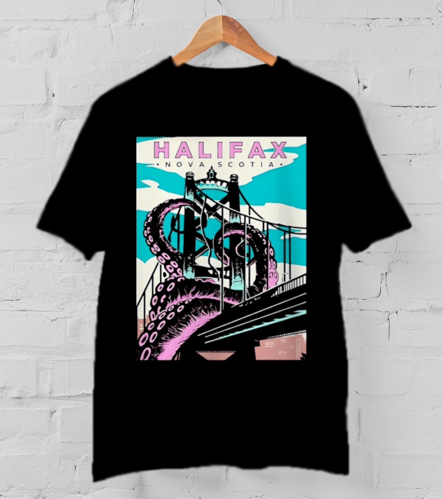 Halifax Nova Scotia Kraken Bridge Retro Travel T-Shirt