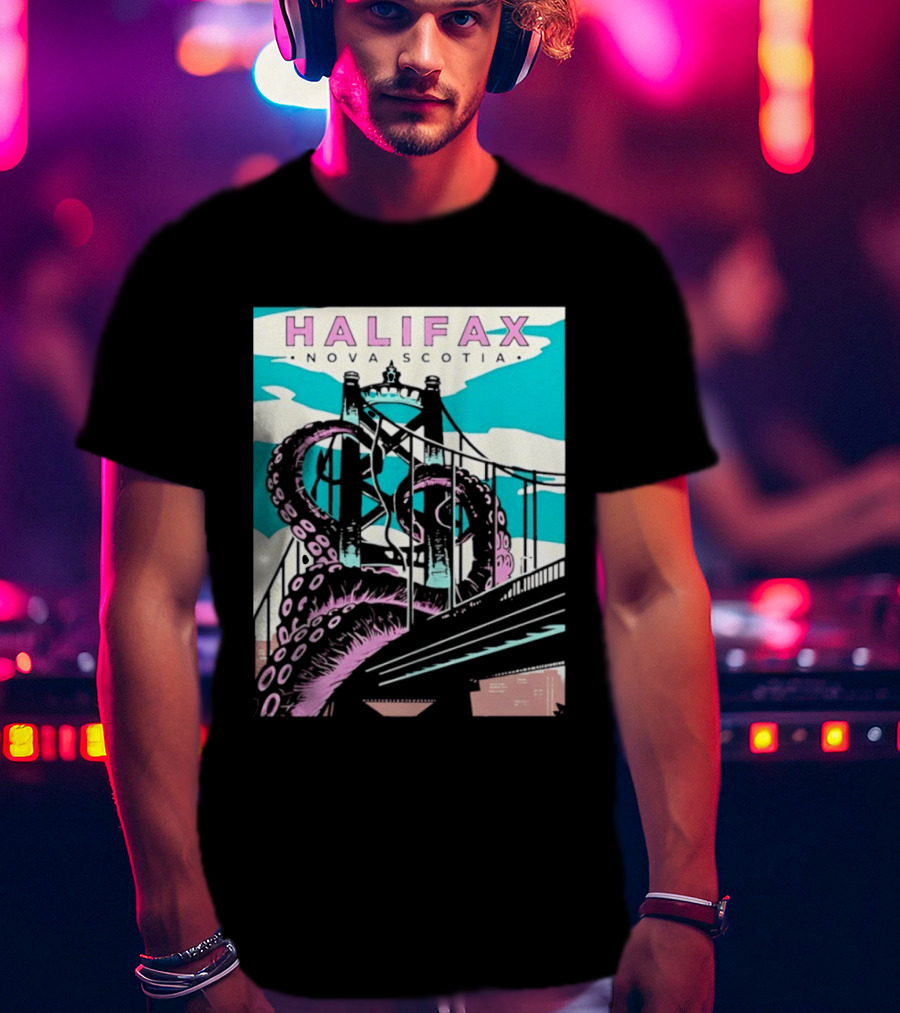 Halifax Nova Scotia Kraken Bridge Retro Travel T-Shirt