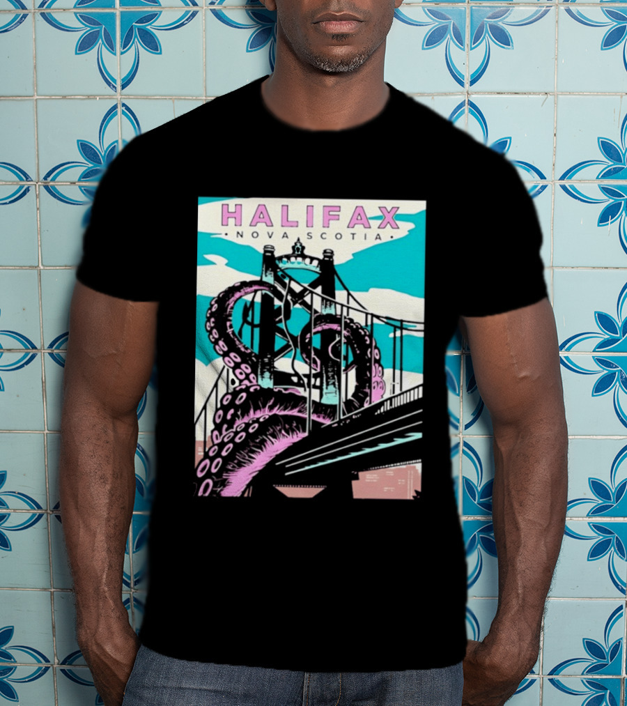Halifax Nova Scotia Kraken Bridge Retro Travel T-Shirt