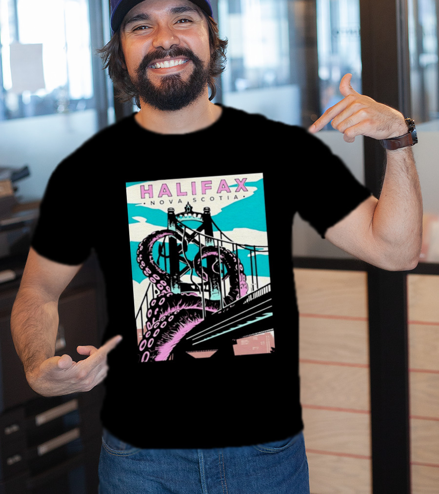 Halifax Nova Scotia Kraken Bridge Retro Travel T-Shirt