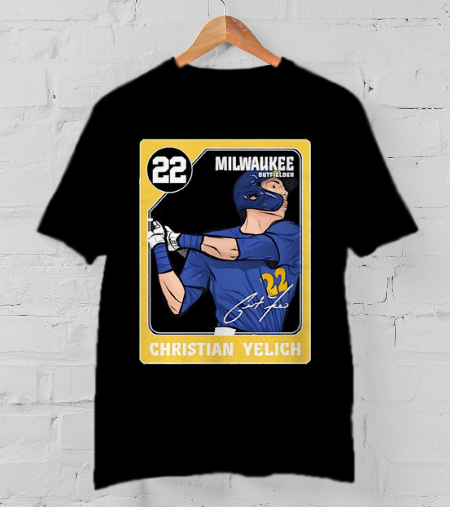 Christian Yelich Milwaukee Outfielder 22 Blue Jersey Yellow T-Shirt