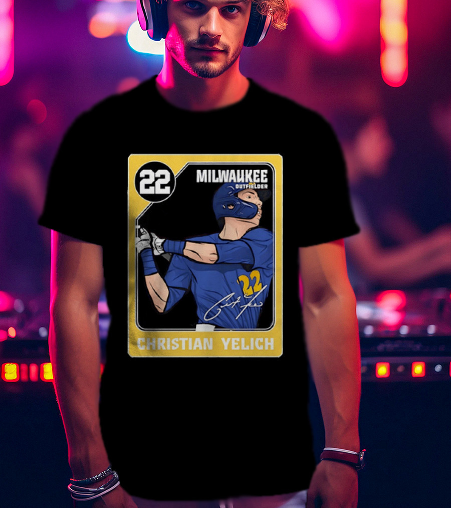 Christian Yelich Milwaukee Outfielder 22 Blue Jersey Yellow T-Shirt