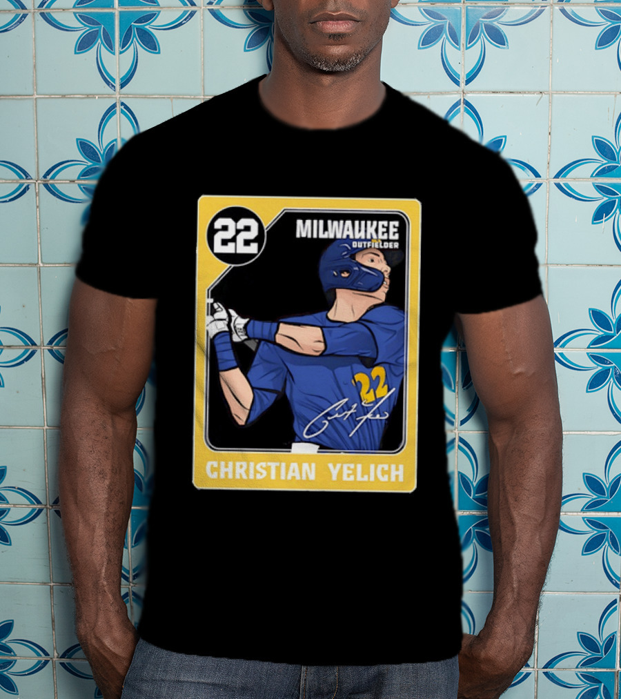 Christian Yelich Milwaukee Outfielder 22 Blue Jersey Yellow T-Shirt