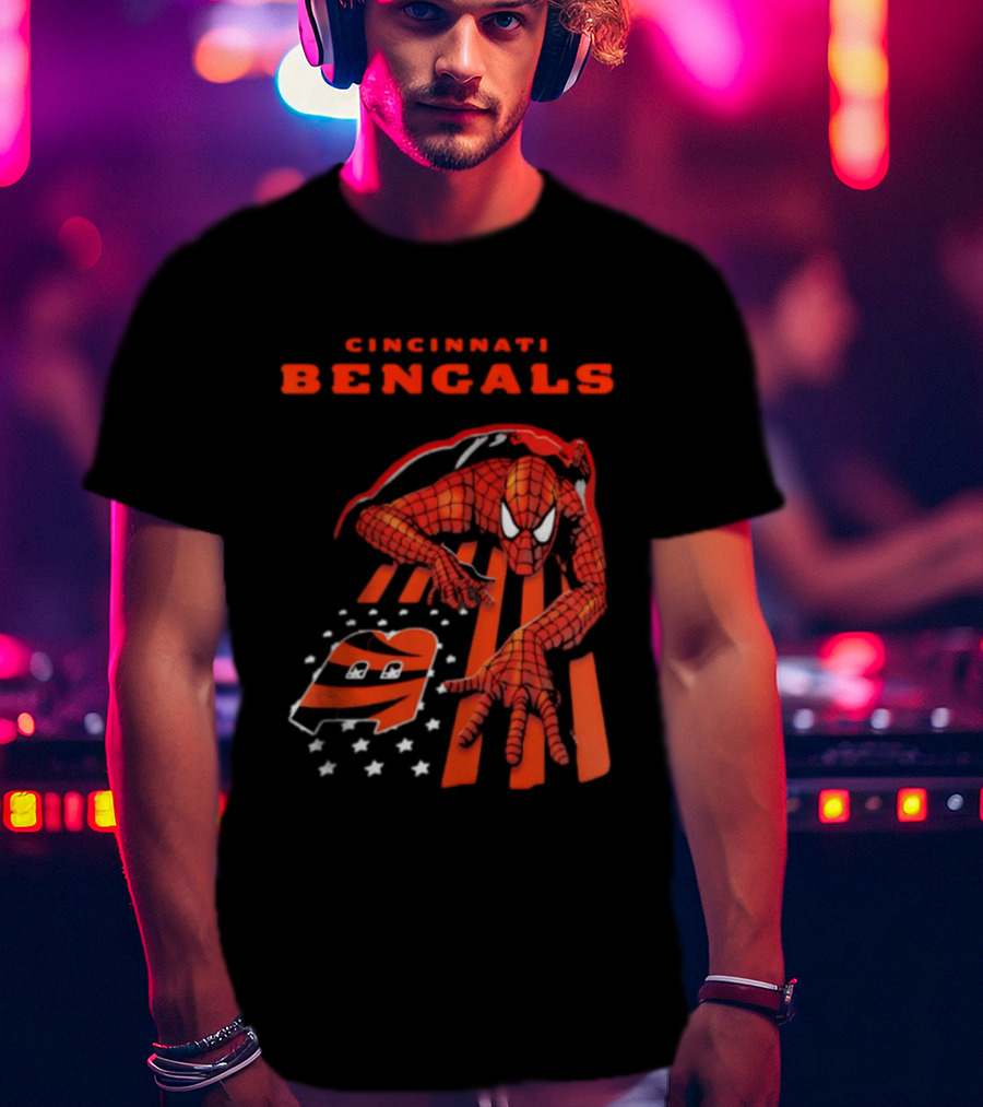 Cincinnati Bengals Spiderman Stripes Marvel T-Shirt