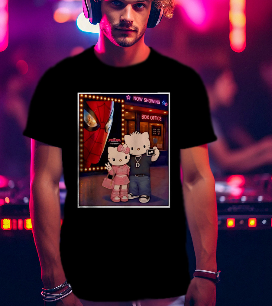 Now Showing Box Office Hello Kitty And Dear Daniel Spider Man Movie Polaroid Frame T-Shirt