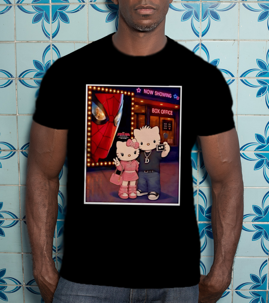 Now Showing Box Office Hello Kitty And Dear Daniel Spider Man Movie Polaroid Frame T-Shirt