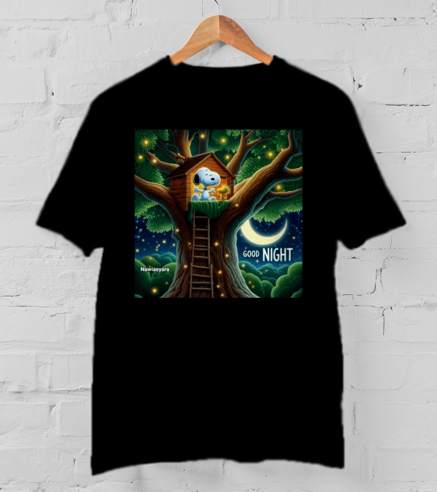 Leave A Heart If You Love Snoopy Good Night Treehouse Moonlit Scene T-Shirt