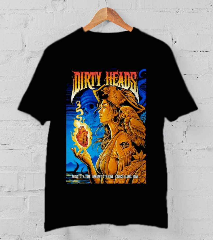 Dirty Heads August 5th 2026 Harrah's Stir Cove Council Bluffs Iowa Pirate Skull Parrot Live Event T-Shirt