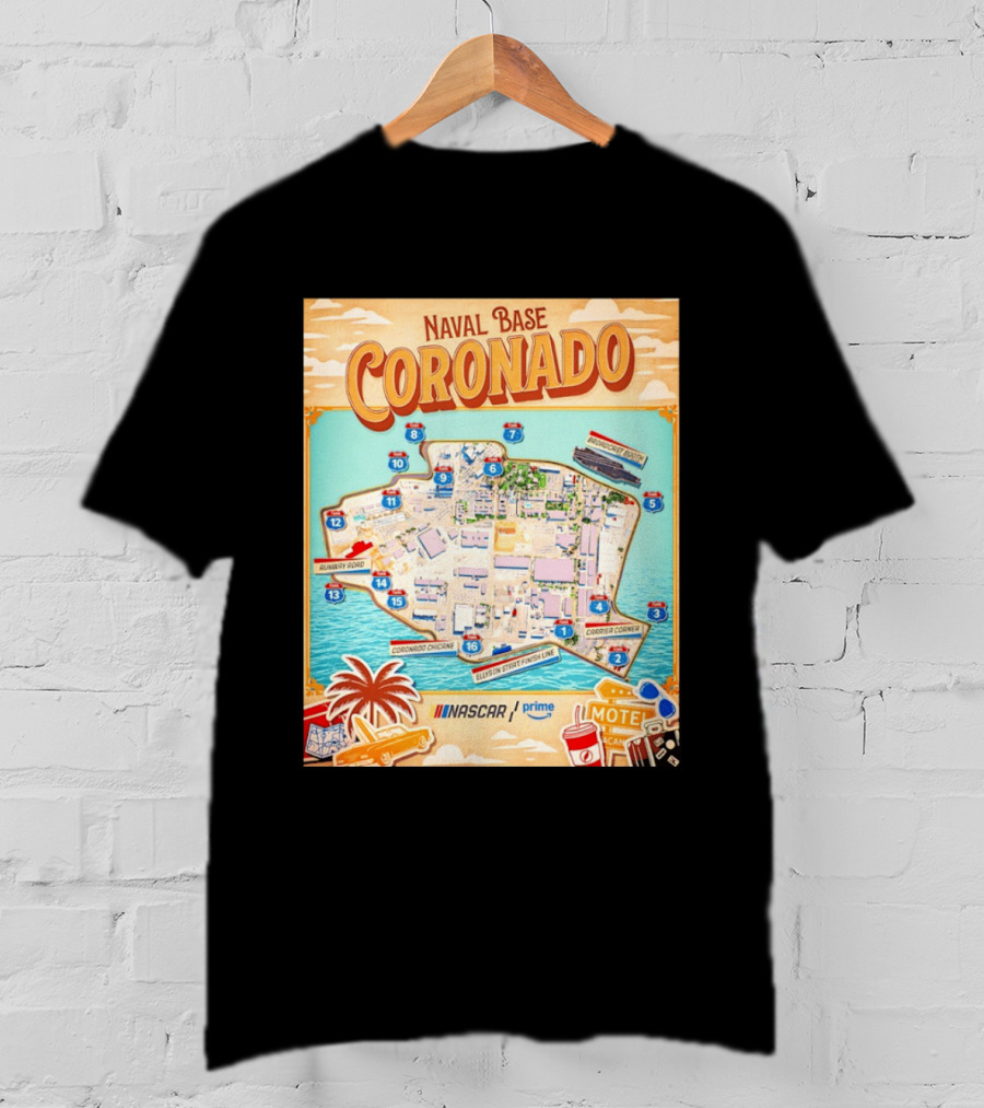 Naval Base Coronado Map NASCAR Prime Ellyson Start Finish Line Broadcast Booth T-Shirt