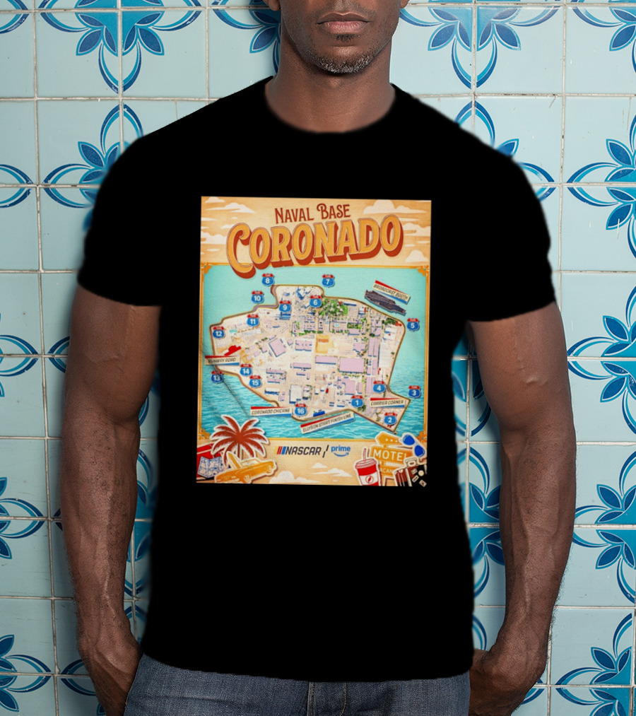 Naval Base Coronado Map NASCAR Prime Ellyson Start Finish Line Broadcast Booth T-Shirt