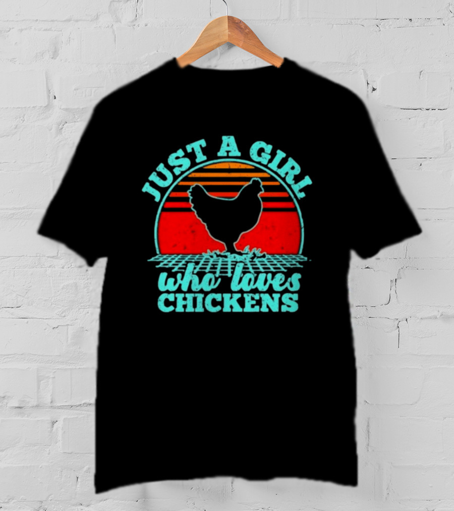Just A Girl Who Loves Chickens Retro Sunset T-Shirt