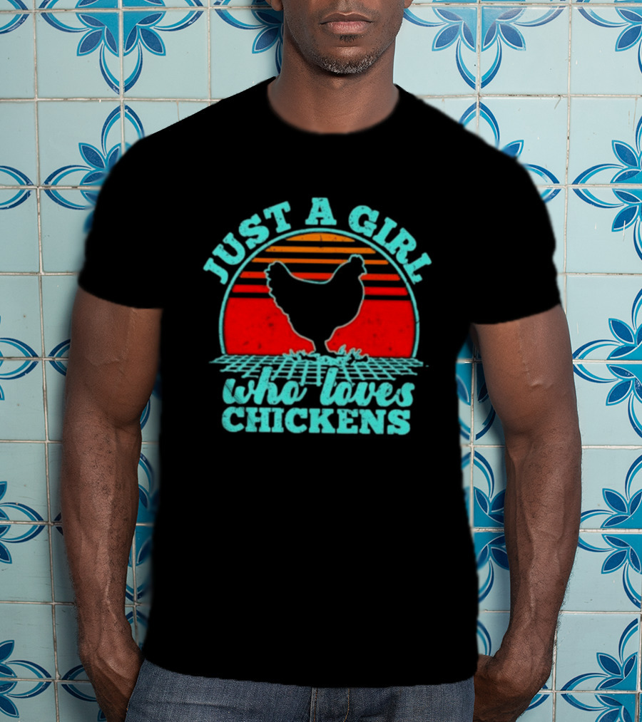 Just A Girl Who Loves Chickens Retro Sunset T-Shirt