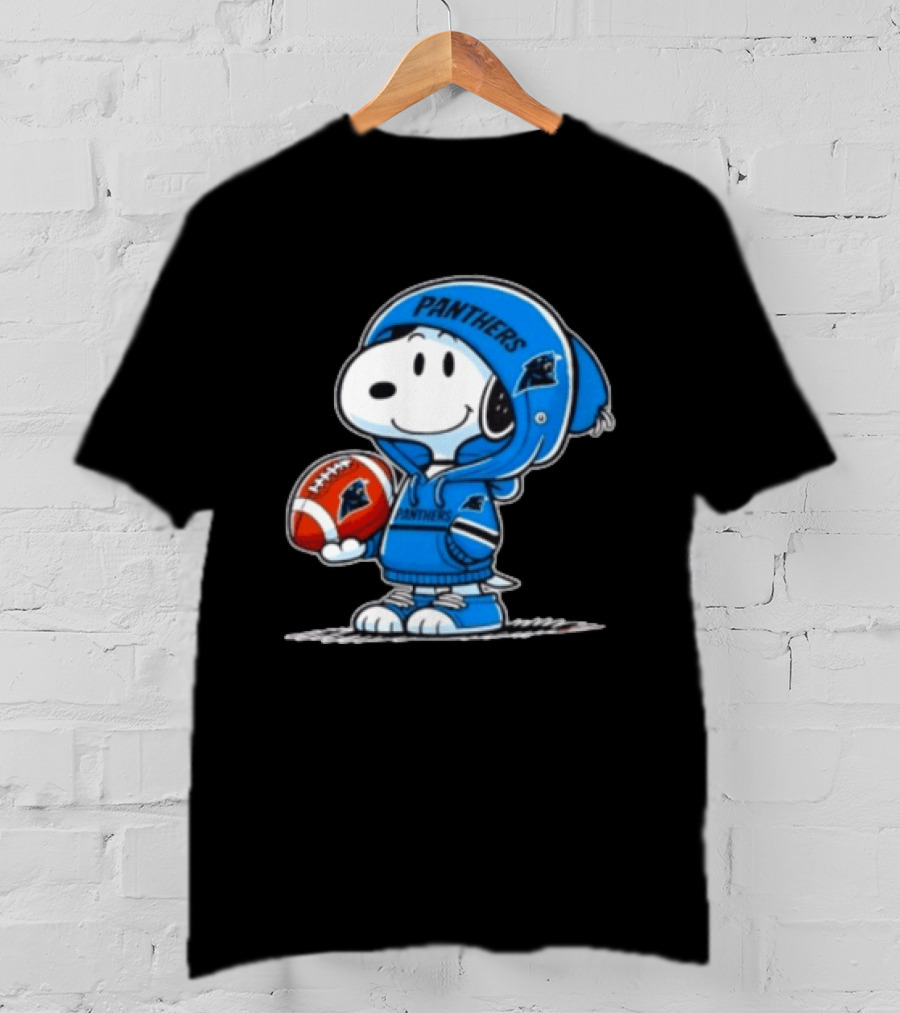 Snoopy Carolina Panthers Fan Holding Football Peanuts T-Shirt