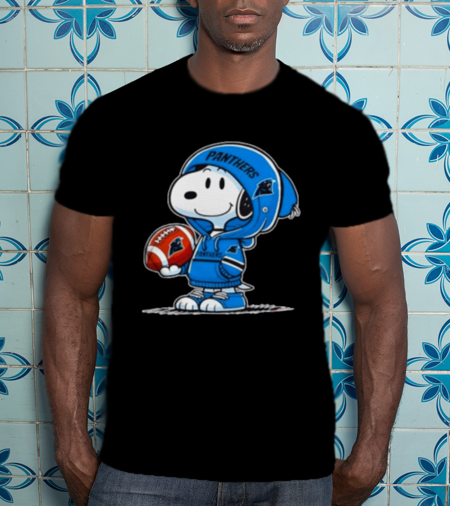 Snoopy Carolina Panthers Fan Holding Football Peanuts T-Shirt