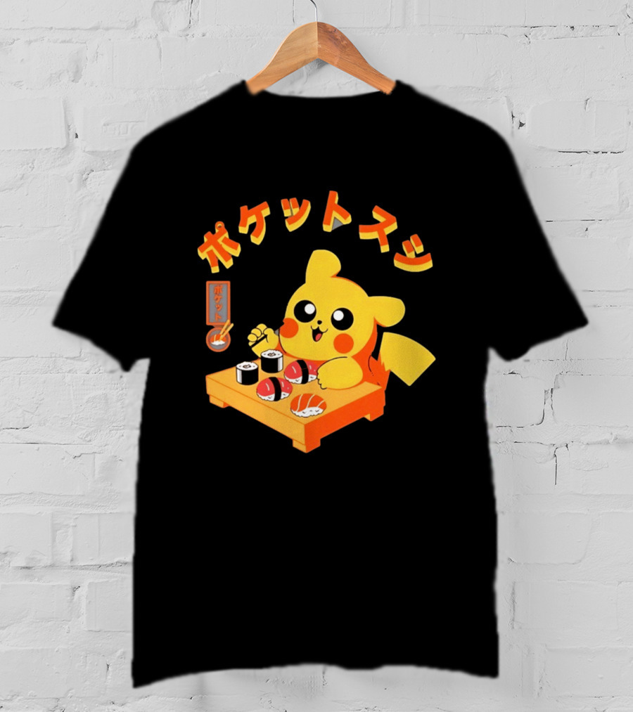 Pikachu Eating Sushi Pokemon Japanese Anime T-Shirt
