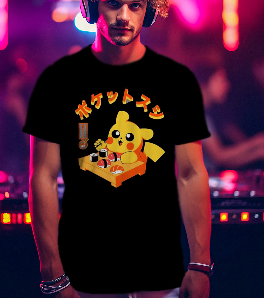 Pikachu Eating Sushi Pokemon Japanese Anime T-Shirt