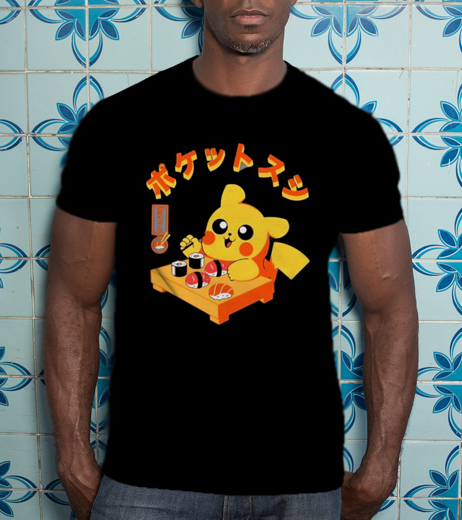 Pikachu Eating Sushi Pokemon Japanese Anime T-Shirt