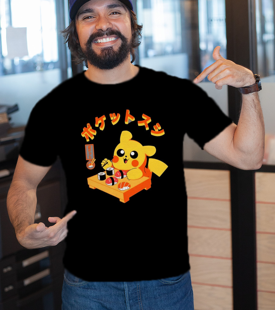 Pikachu Eating Sushi Pokemon Japanese Anime T-Shirt