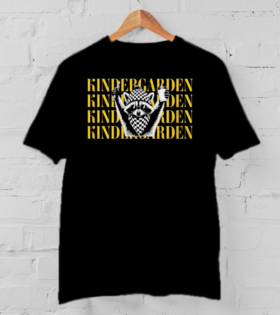 Kindergarden Raccoon With Coffee And Pencil T-Shirt