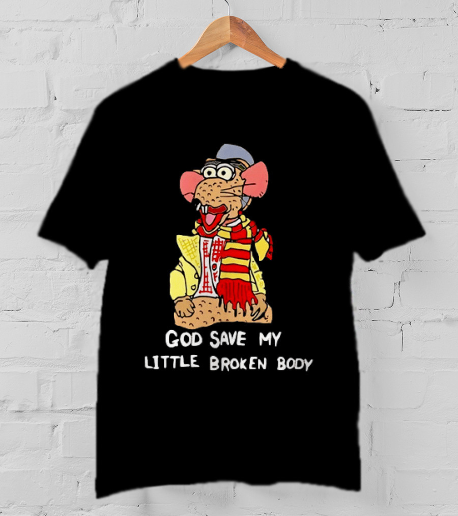 God Save My Little Broken Body Rat Character In Scarf And Yellow Jacket T-Shirt