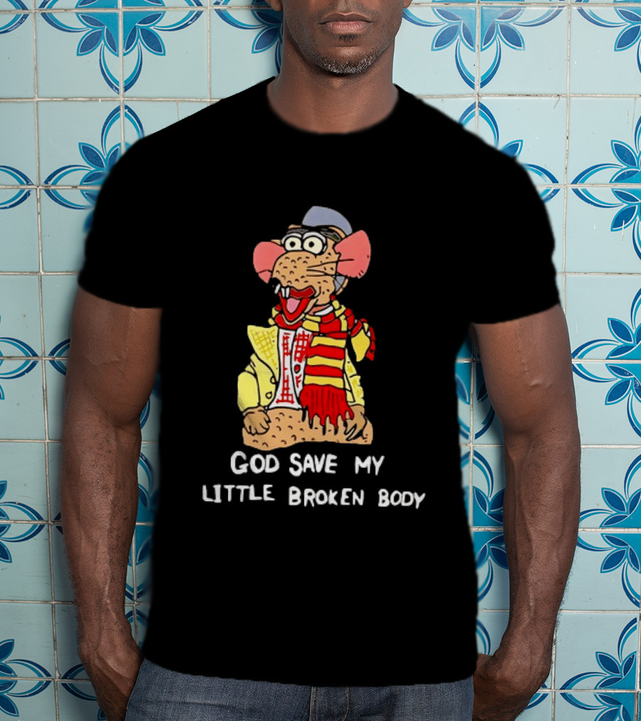 God Save My Little Broken Body Rat Character In Scarf And Yellow Jacket T-Shirt