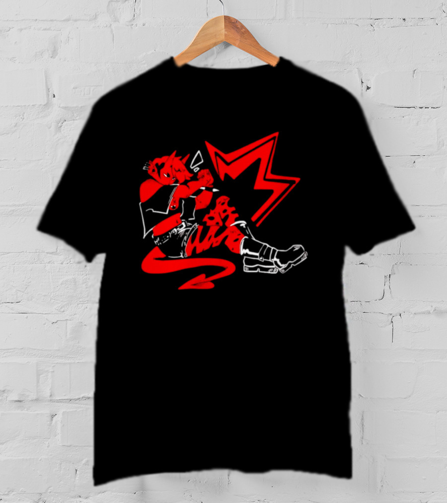 Red Devil Punk Demon Anime Character With Dynamic Action Pose T-Shirt