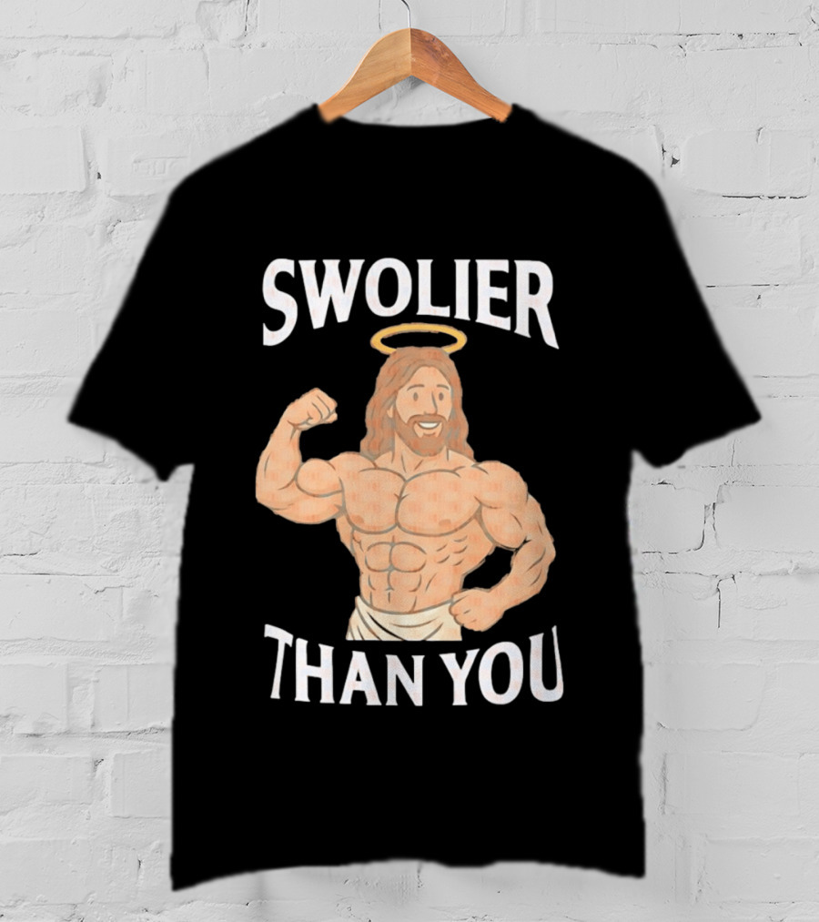 Swolier Than You Jesus Bodybuilder Muscles Fitness Halo T-Shirt