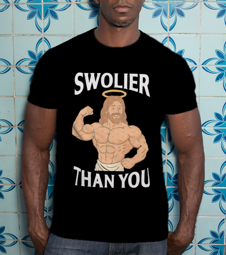 Swolier Than You Jesus Bodybuilder Muscles Fitness Halo T-Shirt
