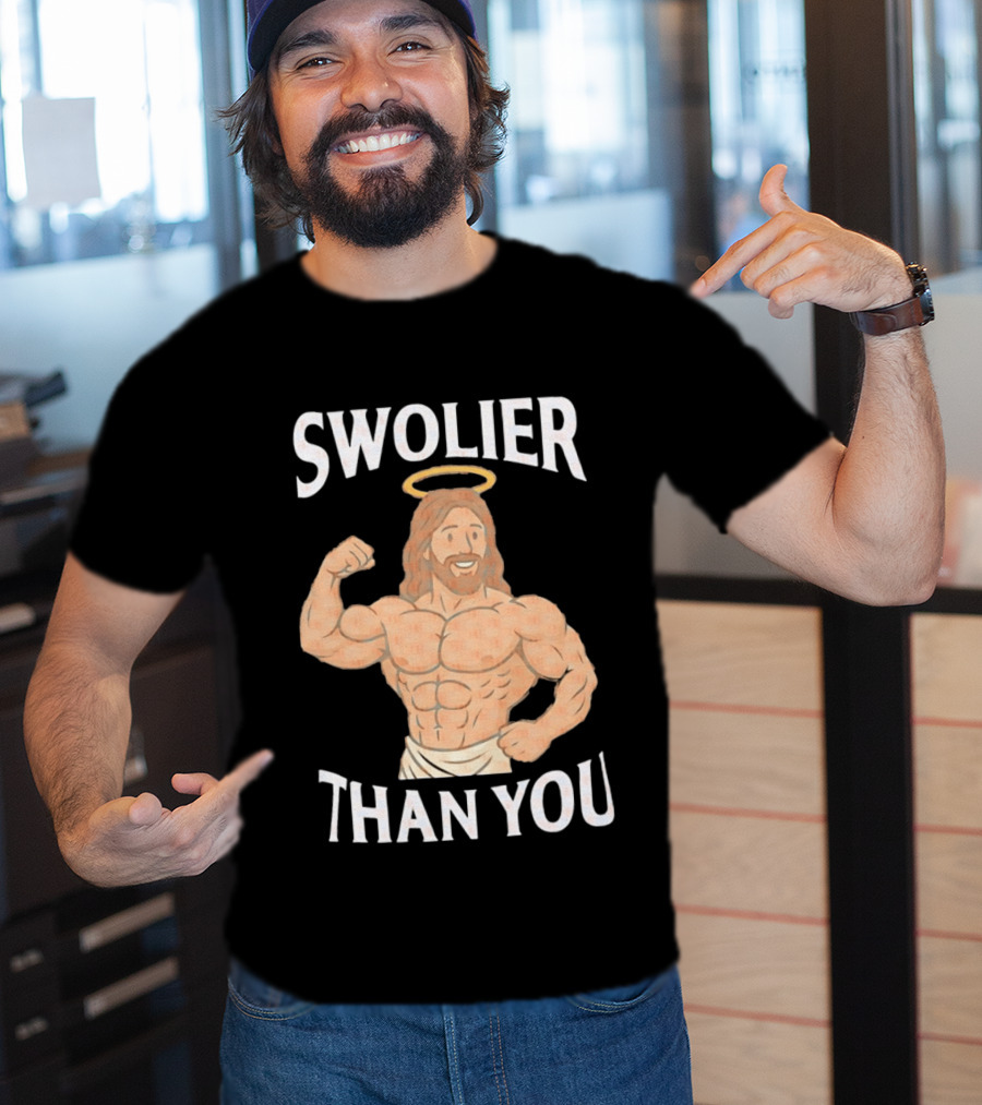 Swolier Than You Jesus Bodybuilder Muscles Fitness Halo T-Shirt