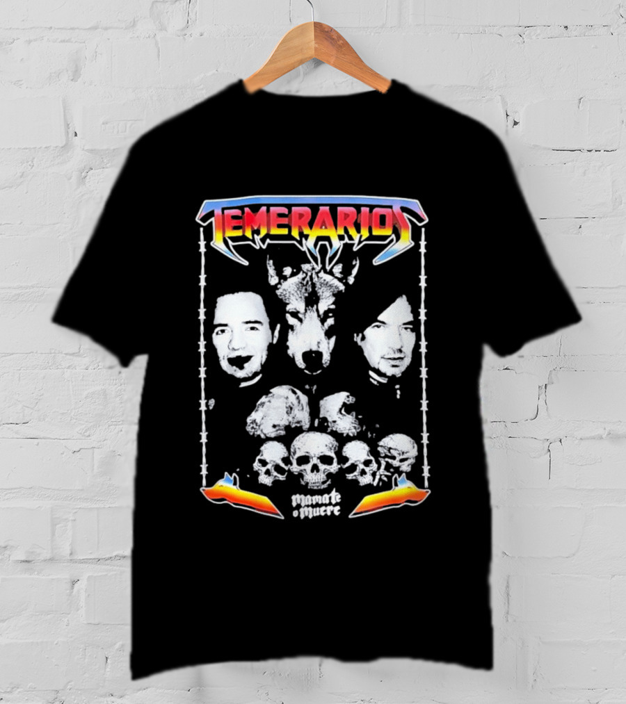 Temerarios Mamate O Muere Heavy Metal Wolf Band Photo Skulls T-Shirt