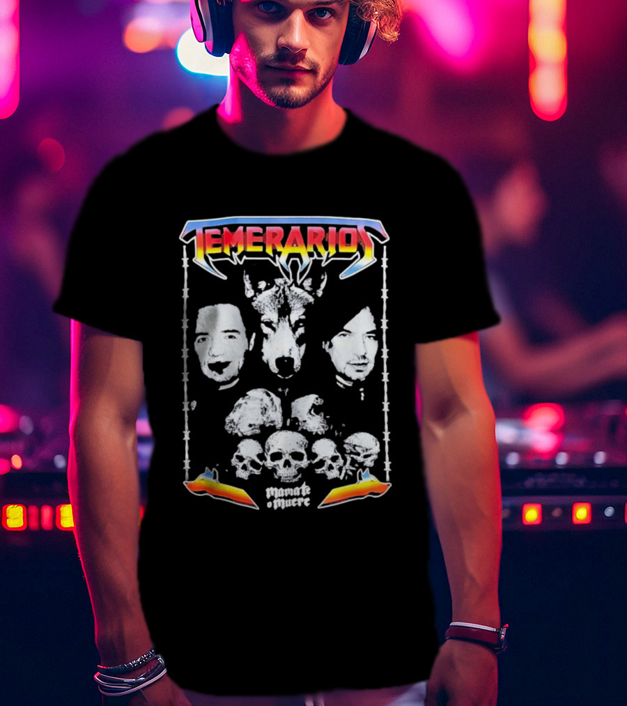 Temerarios Mamate O Muere Heavy Metal Wolf Band Photo Skulls T-Shirt