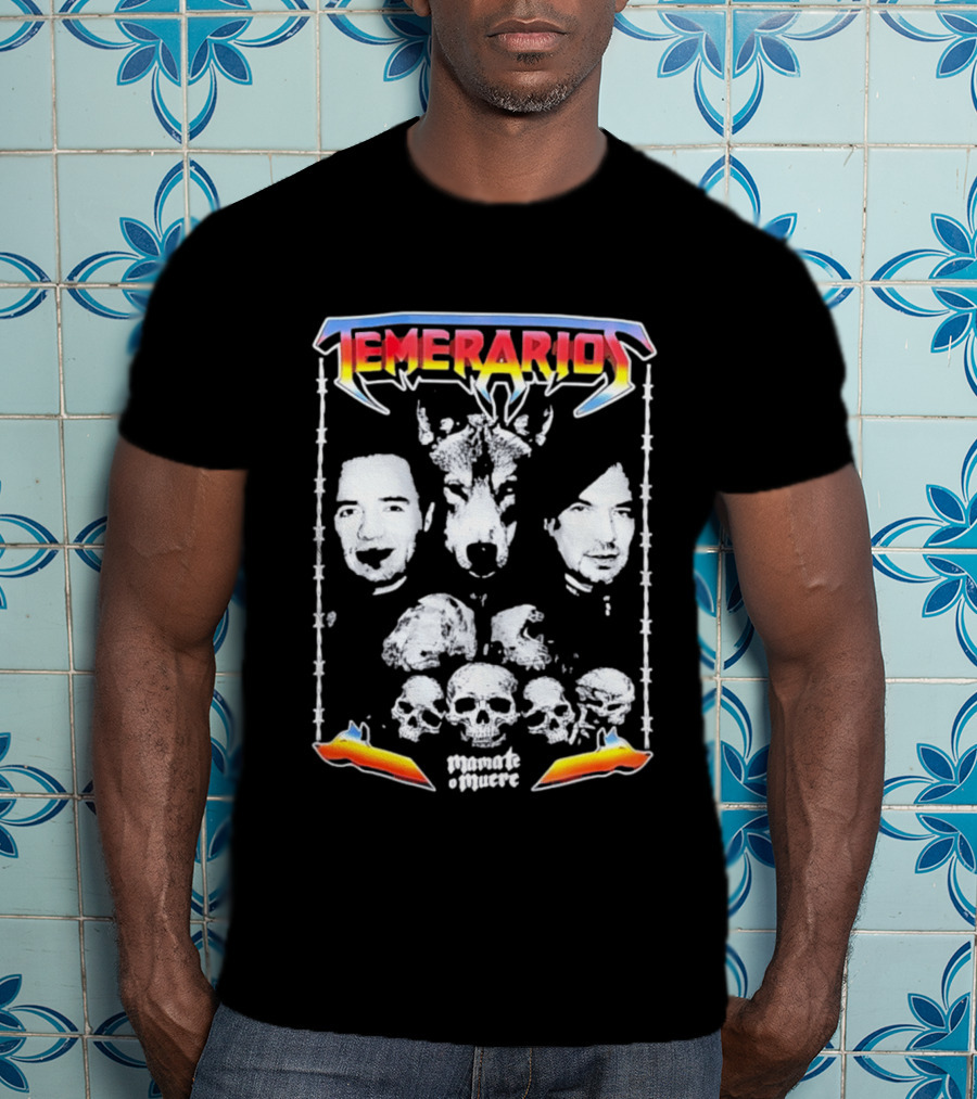 Temerarios Mamate O Muere Heavy Metal Wolf Band Photo Skulls T-Shirt