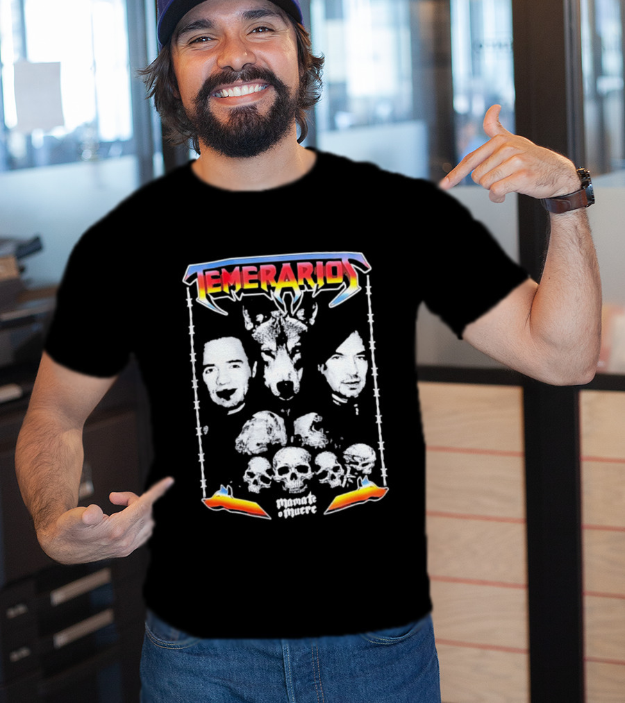 Temerarios Mamate O Muere Heavy Metal Wolf Band Photo Skulls T-Shirt
