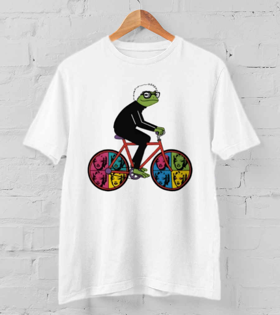 Andy Warhol Style Frog On Pop Art Bicycle T-Shirt