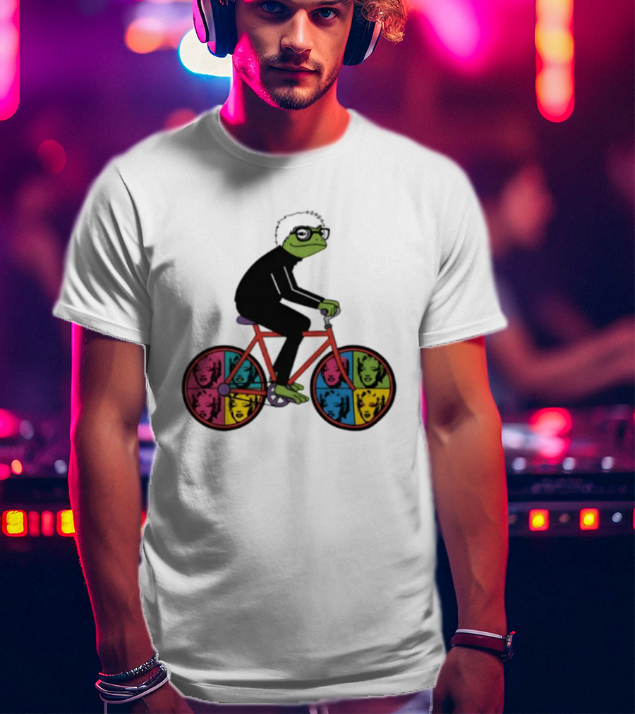Andy Warhol Style Frog On Pop Art Bicycle T-Shirt