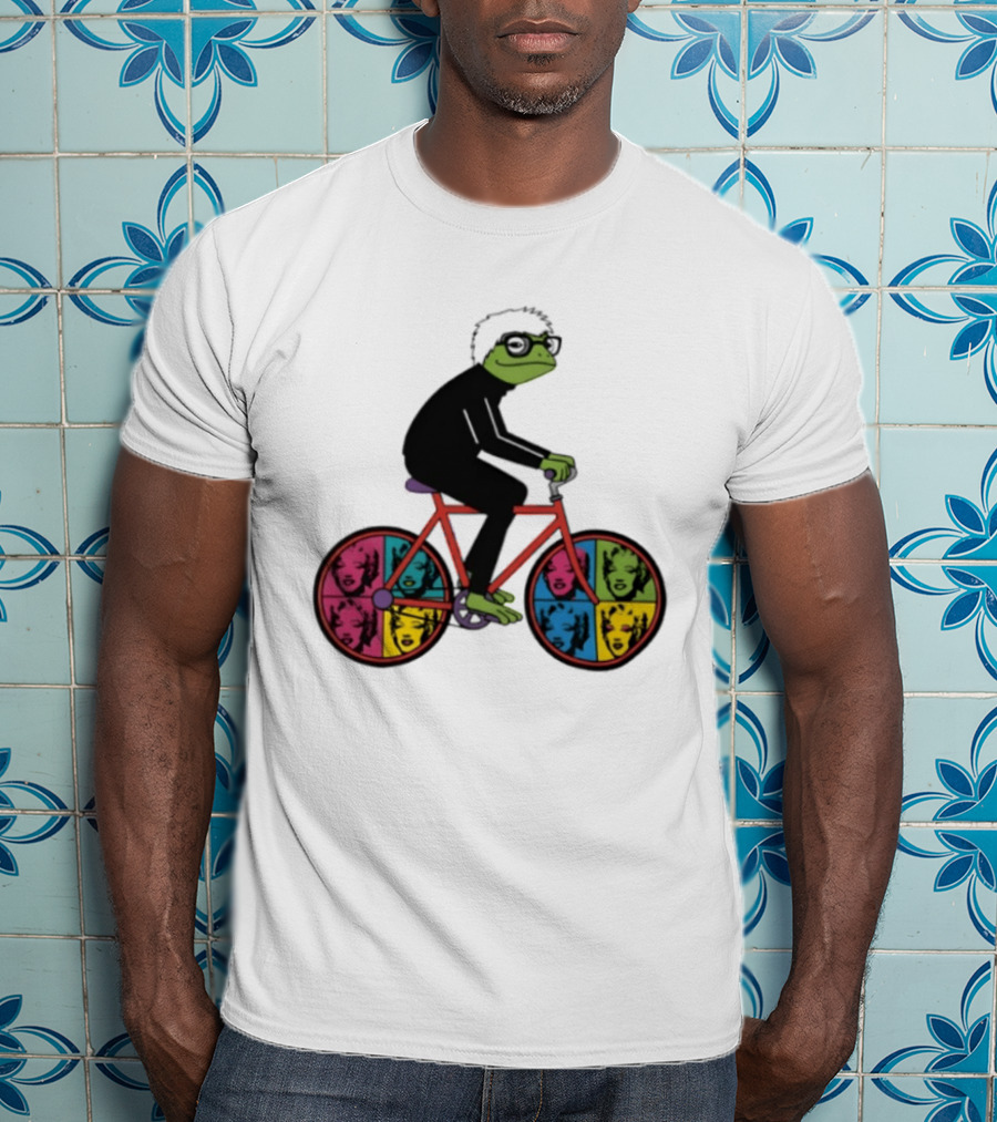 Andy Warhol Style Frog On Pop Art Bicycle T-Shirt