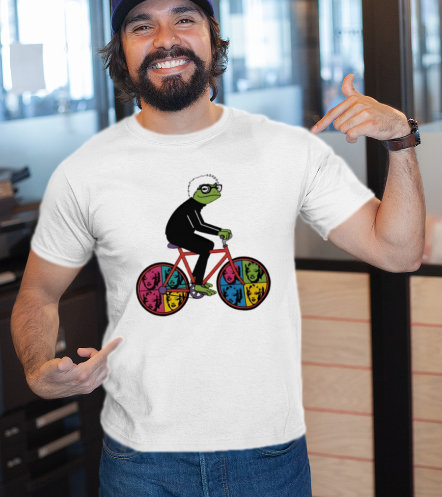 Andy Warhol Style Frog On Pop Art Bicycle T-Shirt
