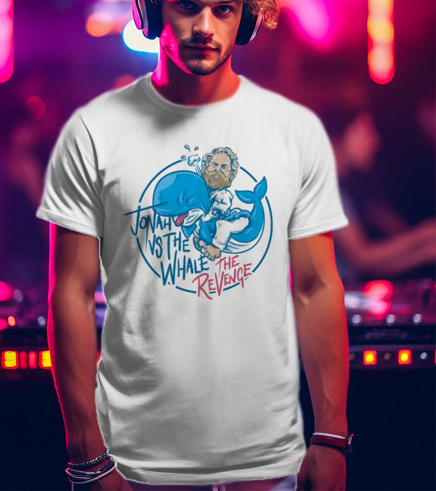 Jonah Vs The Whale The Revenge Cartoon Bearded Man Grappling Blue Creature T-Shirt