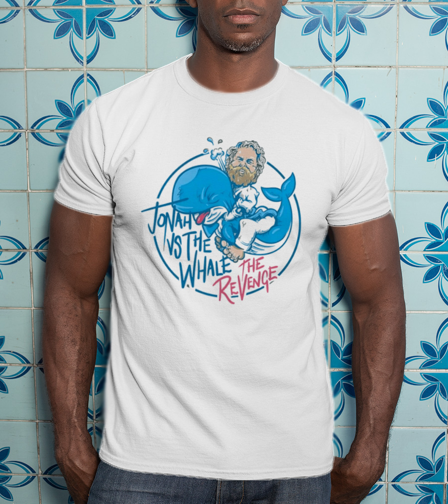 Jonah Vs The Whale The Revenge Cartoon Bearded Man Grappling Blue Creature T-Shirt